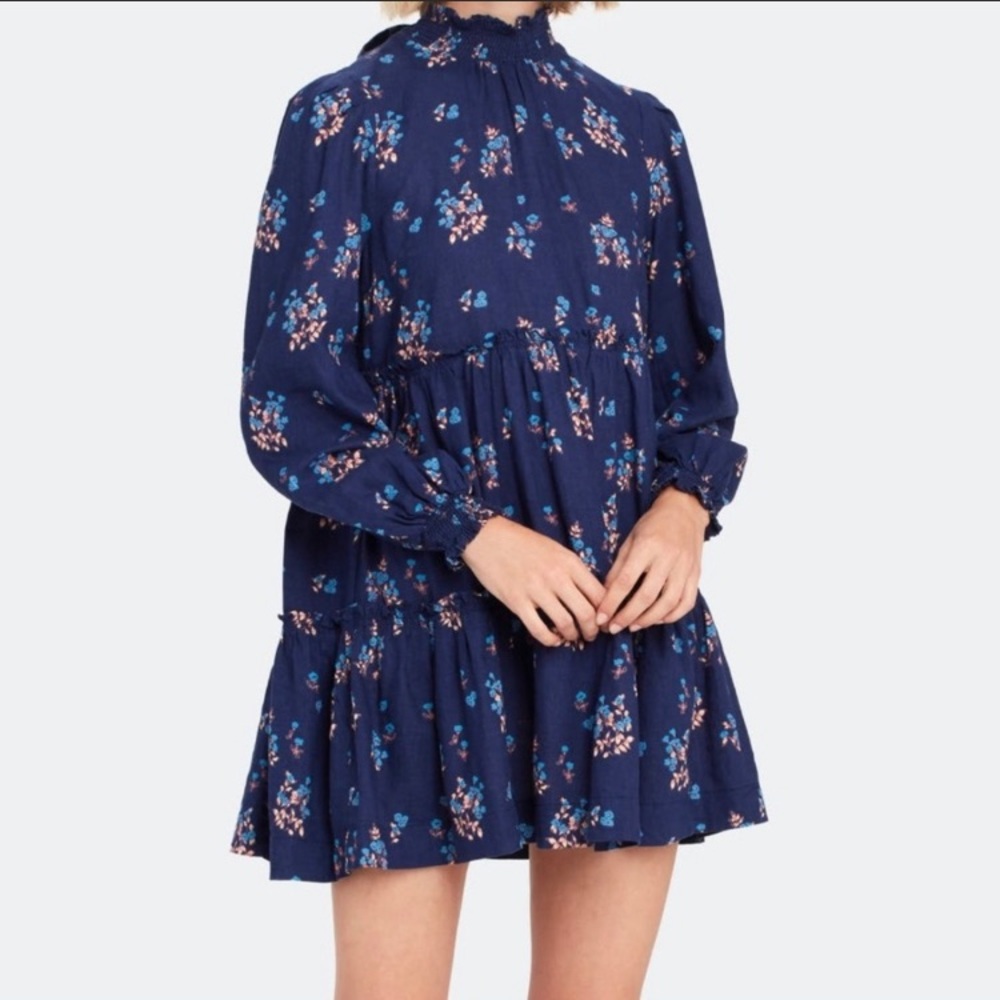 Free People Petit Fours Blue Floral Mini Dress XS EUC